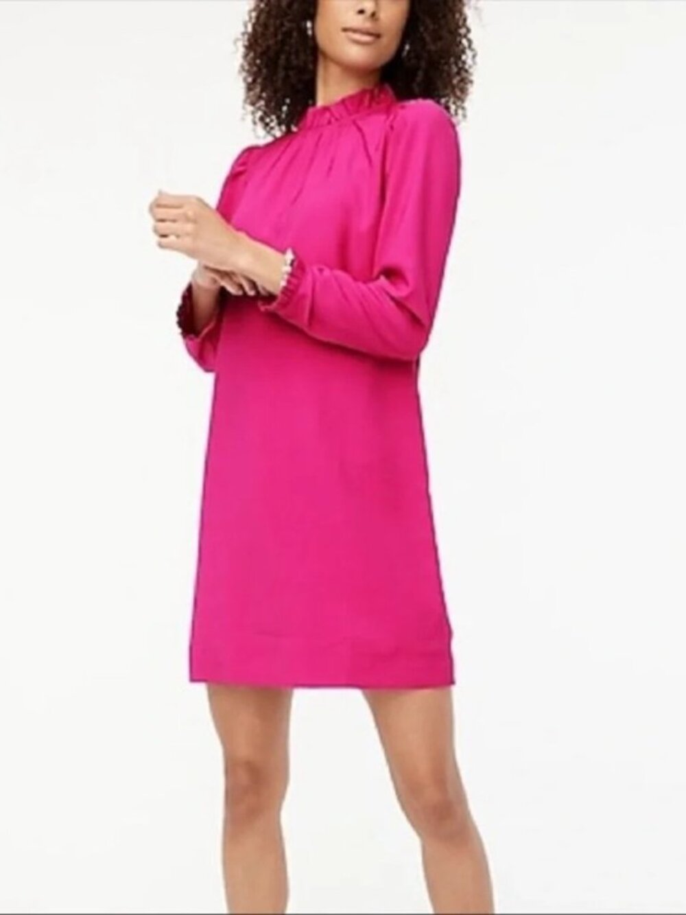 J. Crew Vibrant Pink Long Sleeve Ruffle Dress